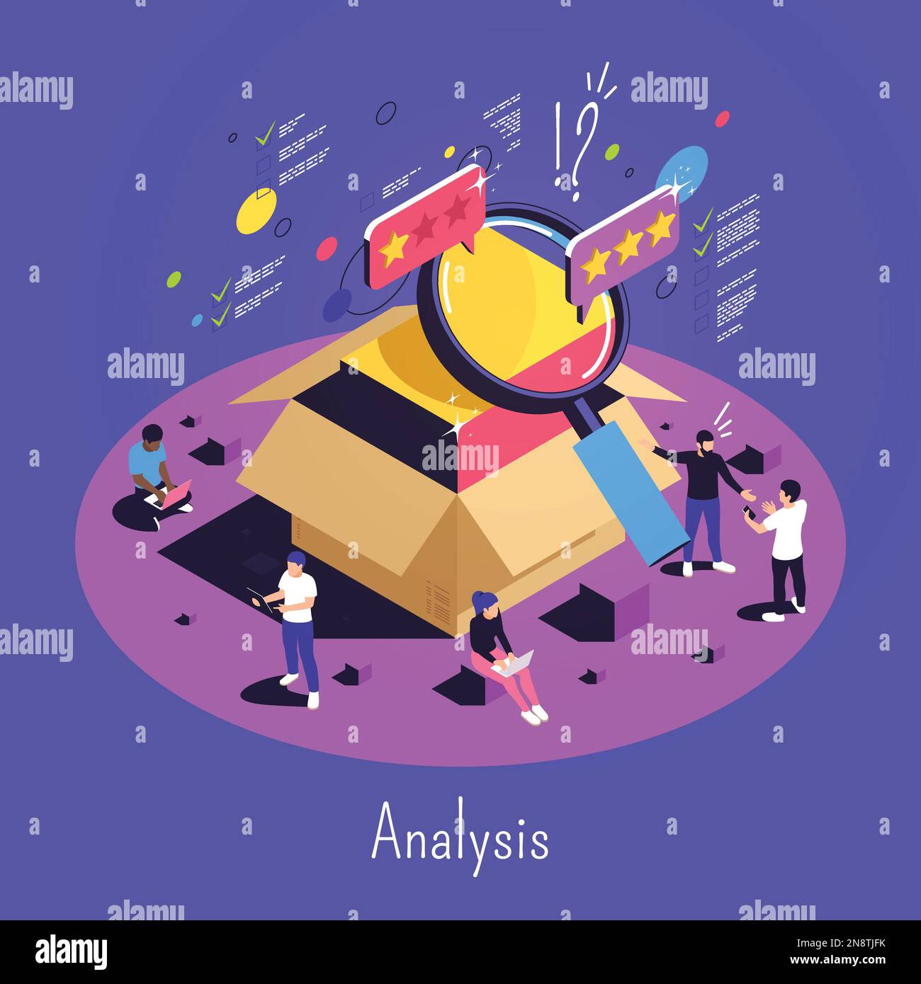 Product quality control isometric composition illustrated people