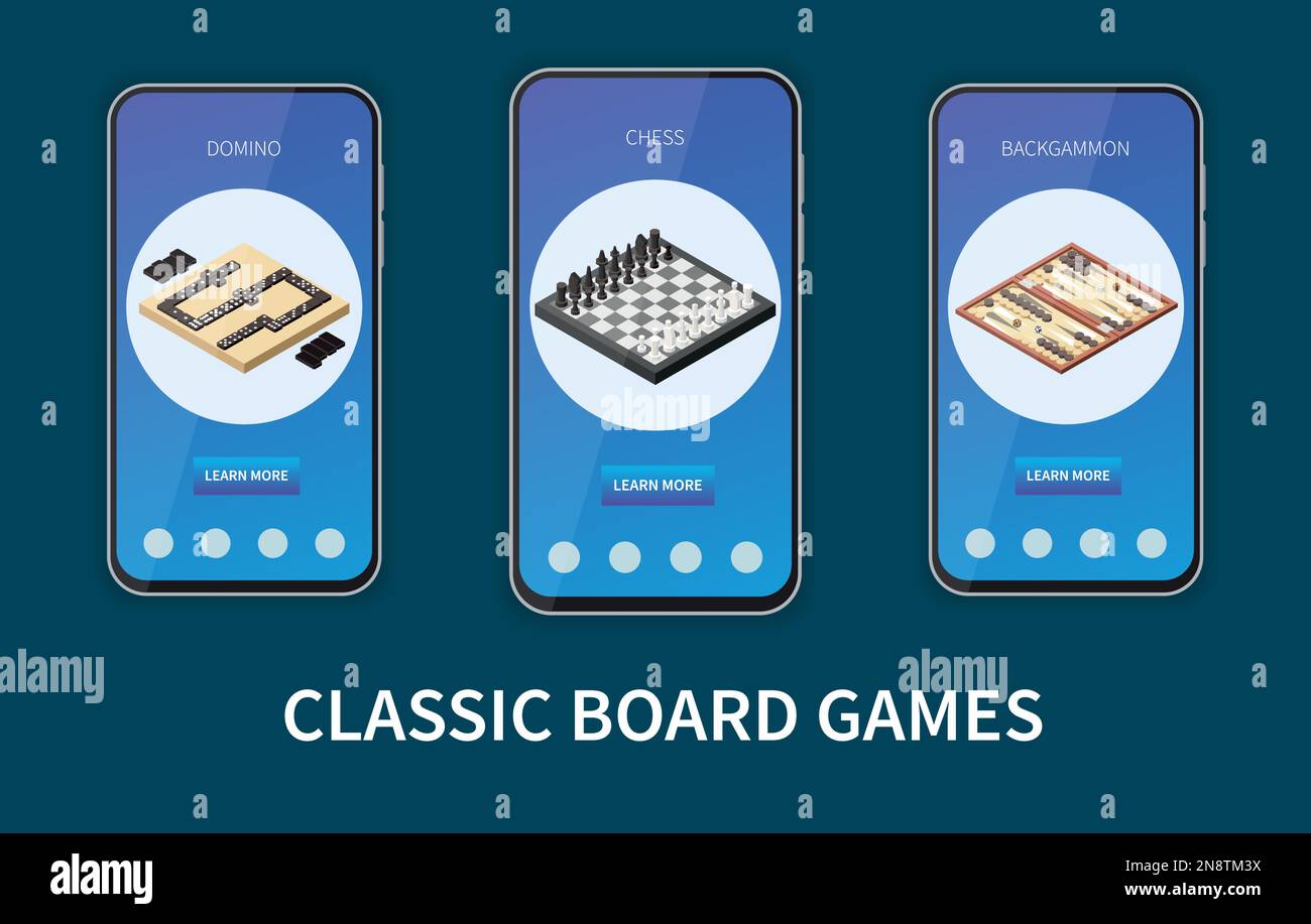 Indoor and table gaming isometric set with classic board game mobile
