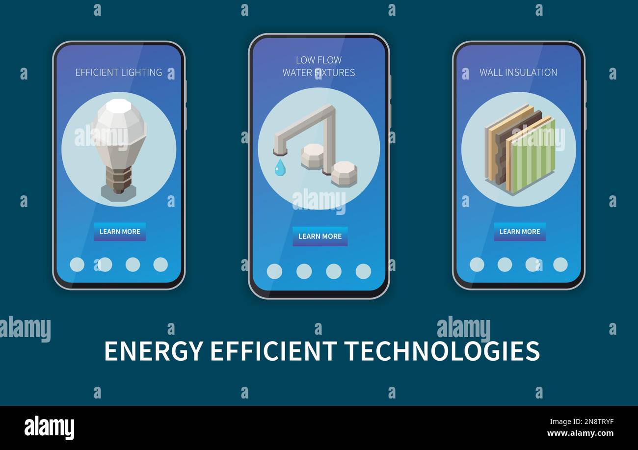 View of Energy efficient house isometric set with smart home control mobile app ...