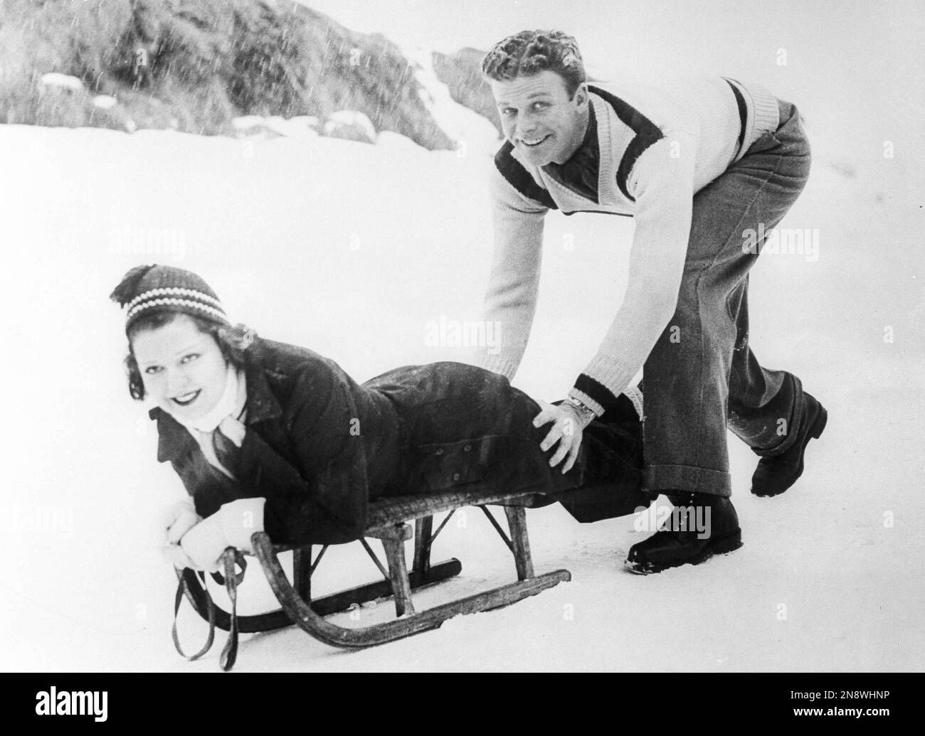 George Beldam Jr Clara Bow and her husband Rex Bell enjoying the snow covered hills in ...
