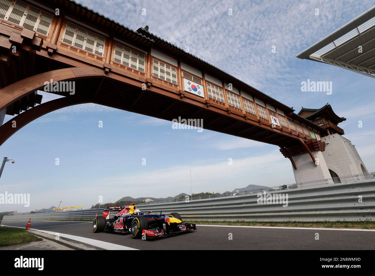 Red Bull driver Sebastian Vettel driving into the pit lane during the 2012 Korean Grand Prix