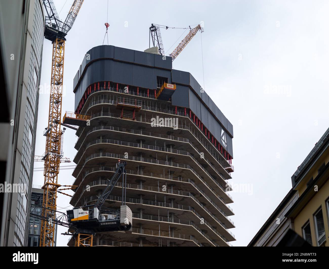 FOUR Skyscraper construction site in the banking district. Tall raw