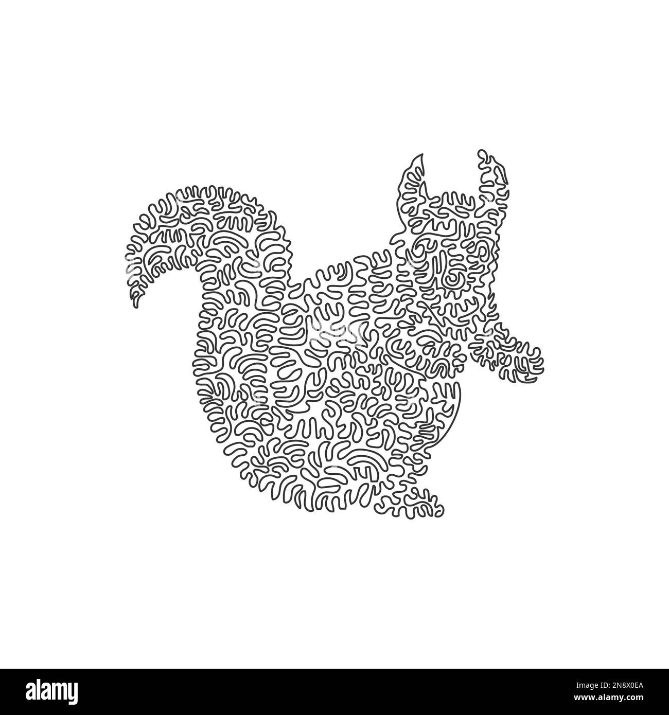 Single one line drawing of adorable squirrel abstract art. Continuous line drawing design vector illustration of squirrels watching out for predator Stock Vector