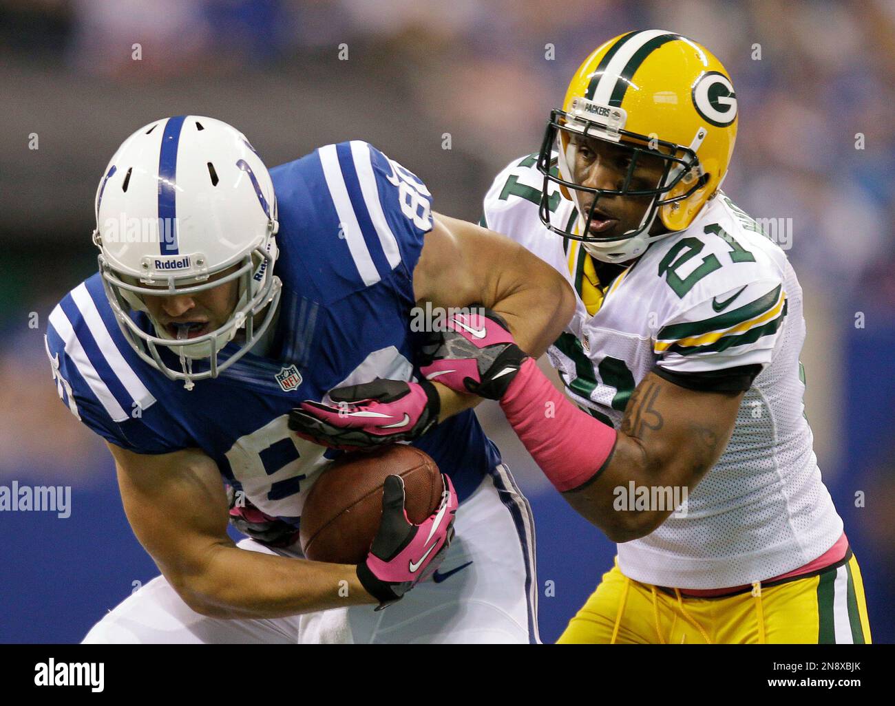 Indianapolis Colts tight end Coby Fleener (80) is tackled by Green