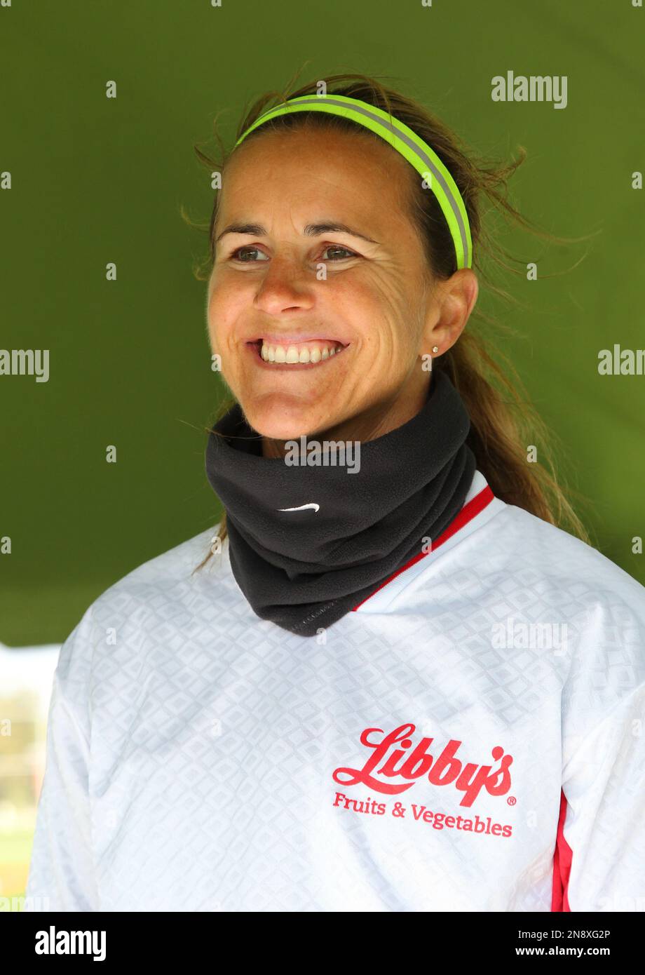 Olympic soccer star Brandi Chastain poses for a photo at the Libby's Snack Duty Takeover on