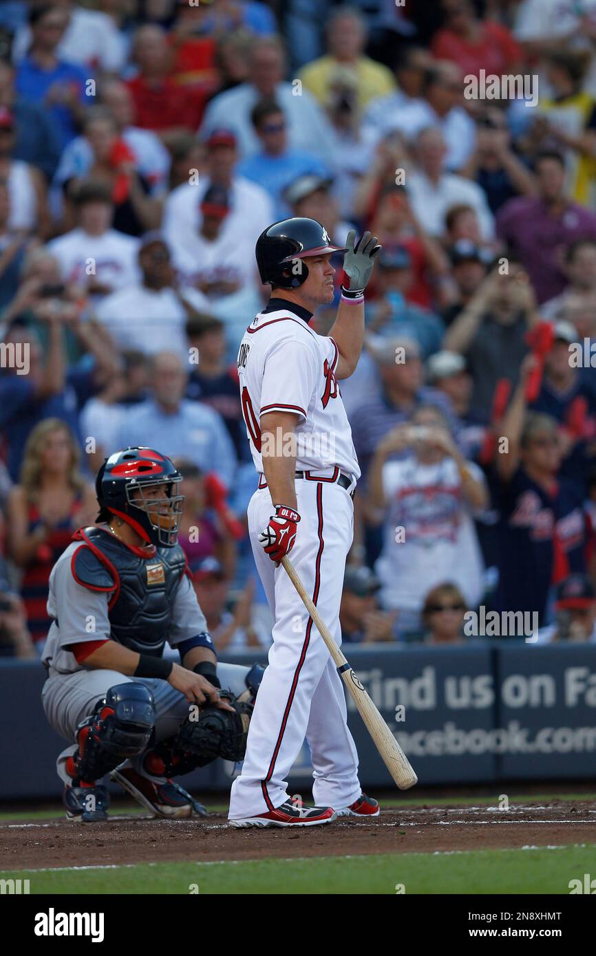 Atlanta Braves Chipper Jones takes batting practice prior to the Braves  game against the Washington Nationals at Nationals Park in Washington on  August 20, 2012. UPI/Kevin Dietsch Stock Photo - Alamy