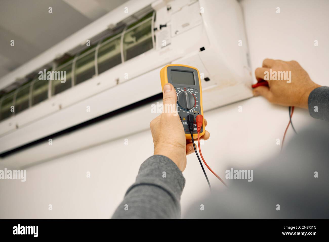 Air conditioner, maintenance hands and voltage meter with construction