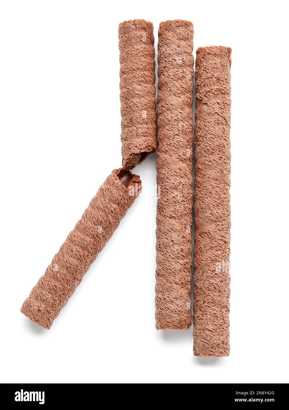 Delicious chocolate wafer rolls isolated on white background Stock ...