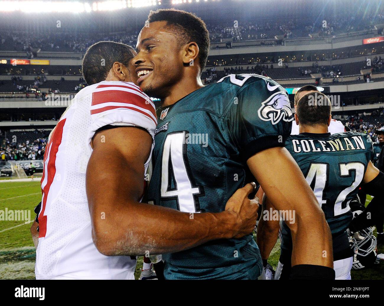 Philadelphia Eagles cornerback Nnamdi Asomugha, right, and New York