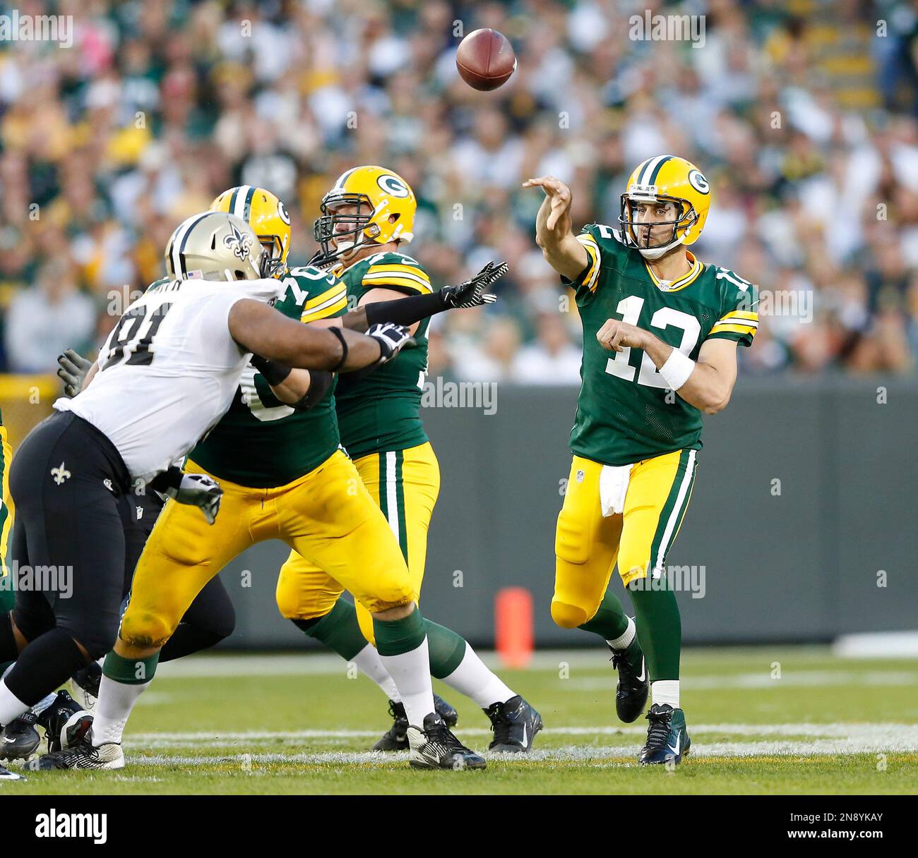 Green Bay Packers Aaron Rogers Passes Against New Orleans Saints Corey White During The Second