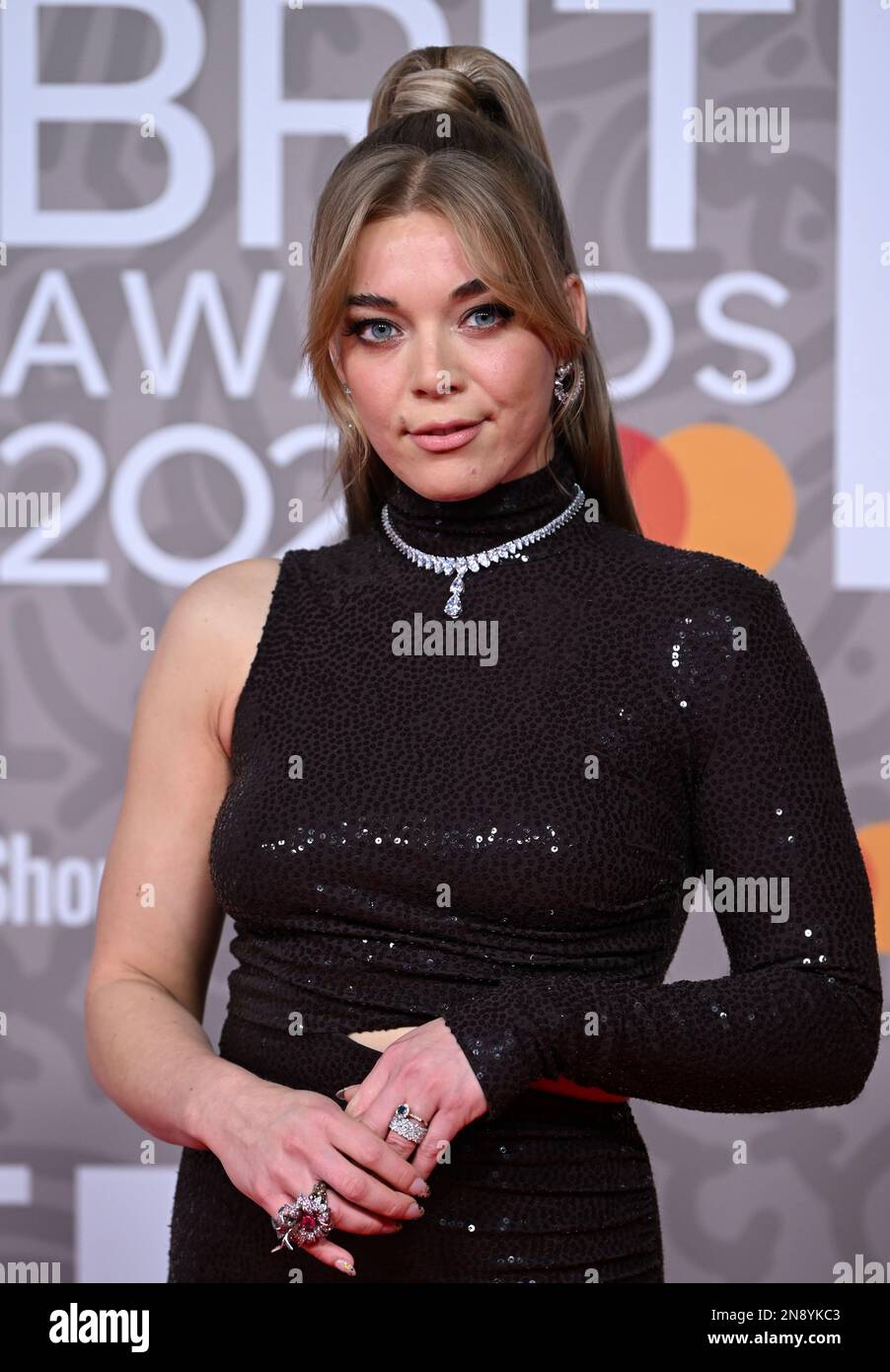 EDITORIAL USE ONLY February 11th, 2023, London, UK. Becky Hill arriving