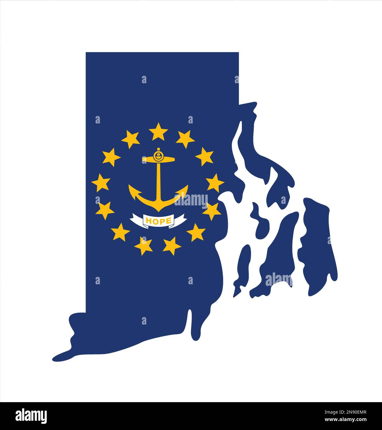 rhode island ri flag in state shape map blue silhouette outline simplified USA vector isolated on white background Stock Vector