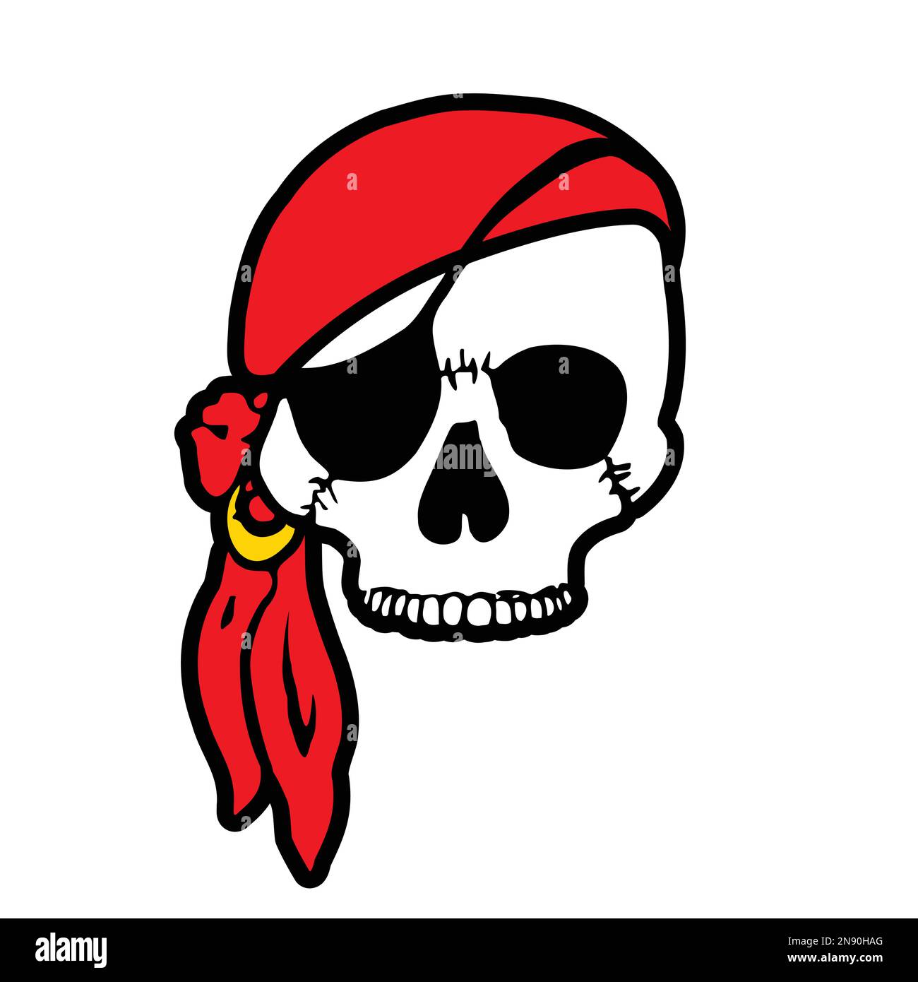 jolly roger pirate skull with red bandana eyepatch and earring vector illustration isolated on white background Stock Vector