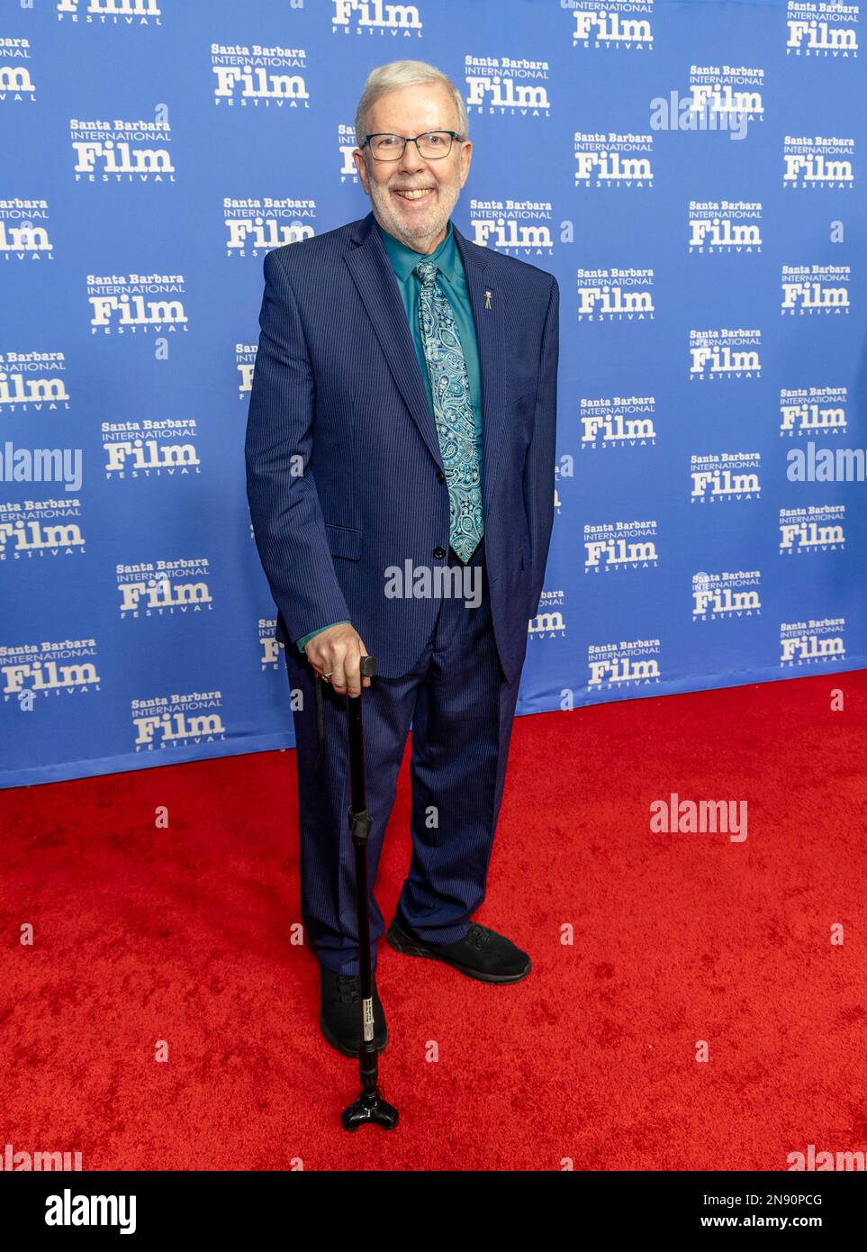 Santa Barbara, USA. 11th Feb, 2023. Leonard Maltin (Moderator) arrives at the 2023 Santa Barbara International Film Festival red carpet event to honor Jamie Lee Curtis with the Maltin Modern Master Award at the Arlington Theatre on February 11, 2023 in Santa Barbara, CA. (Photo by Rod Rolle/Sipa USA) Credit: Sipa USA/Alamy Live News Stock Photo