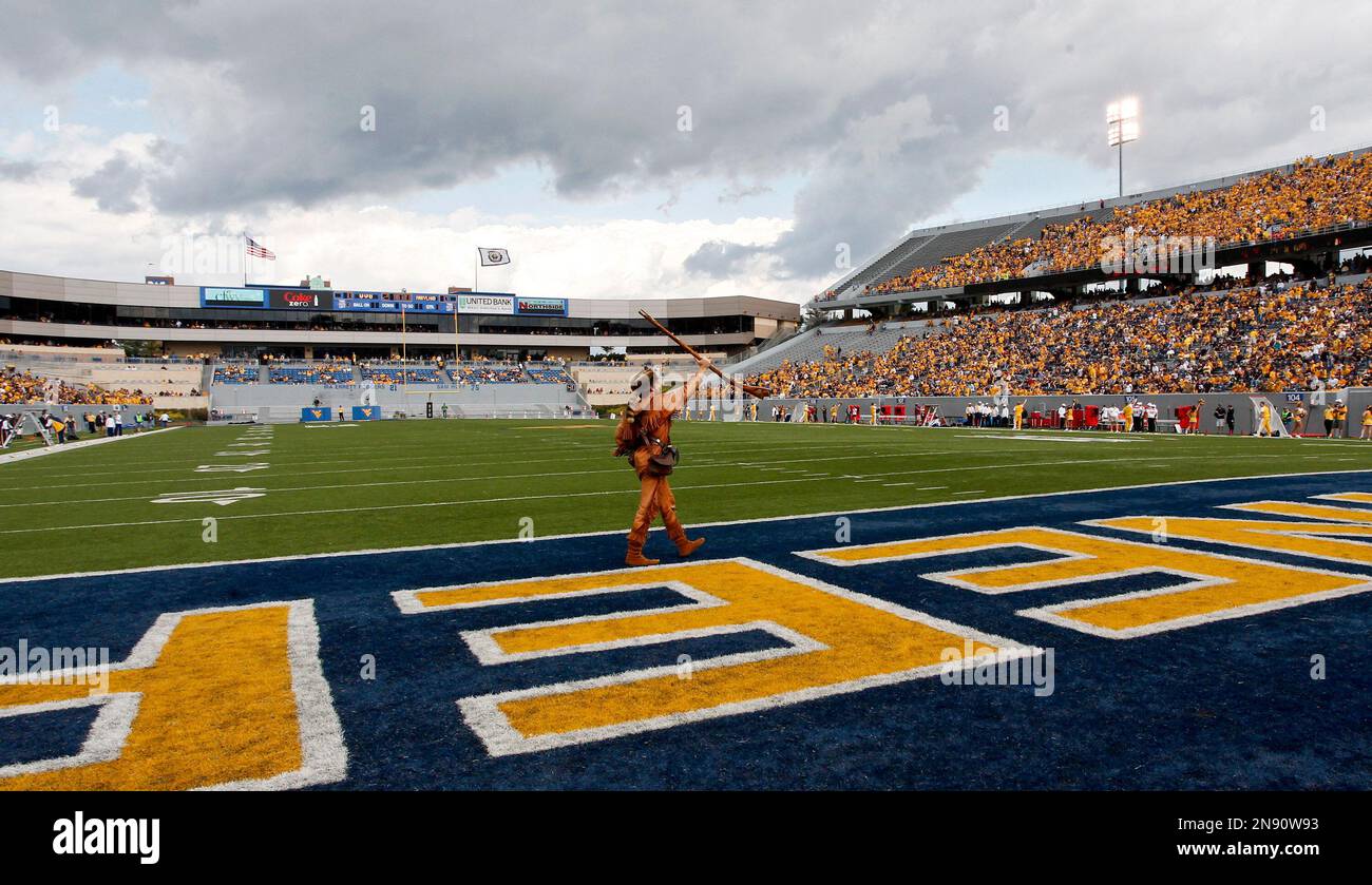 West Virginia University Mountaineer mascot Jonathan Kimble is seen