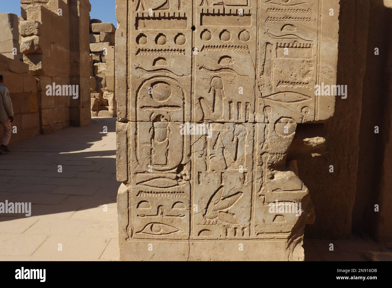 Ancient egyptian hieroglyphs carved on the walls of Karnak temple in ...