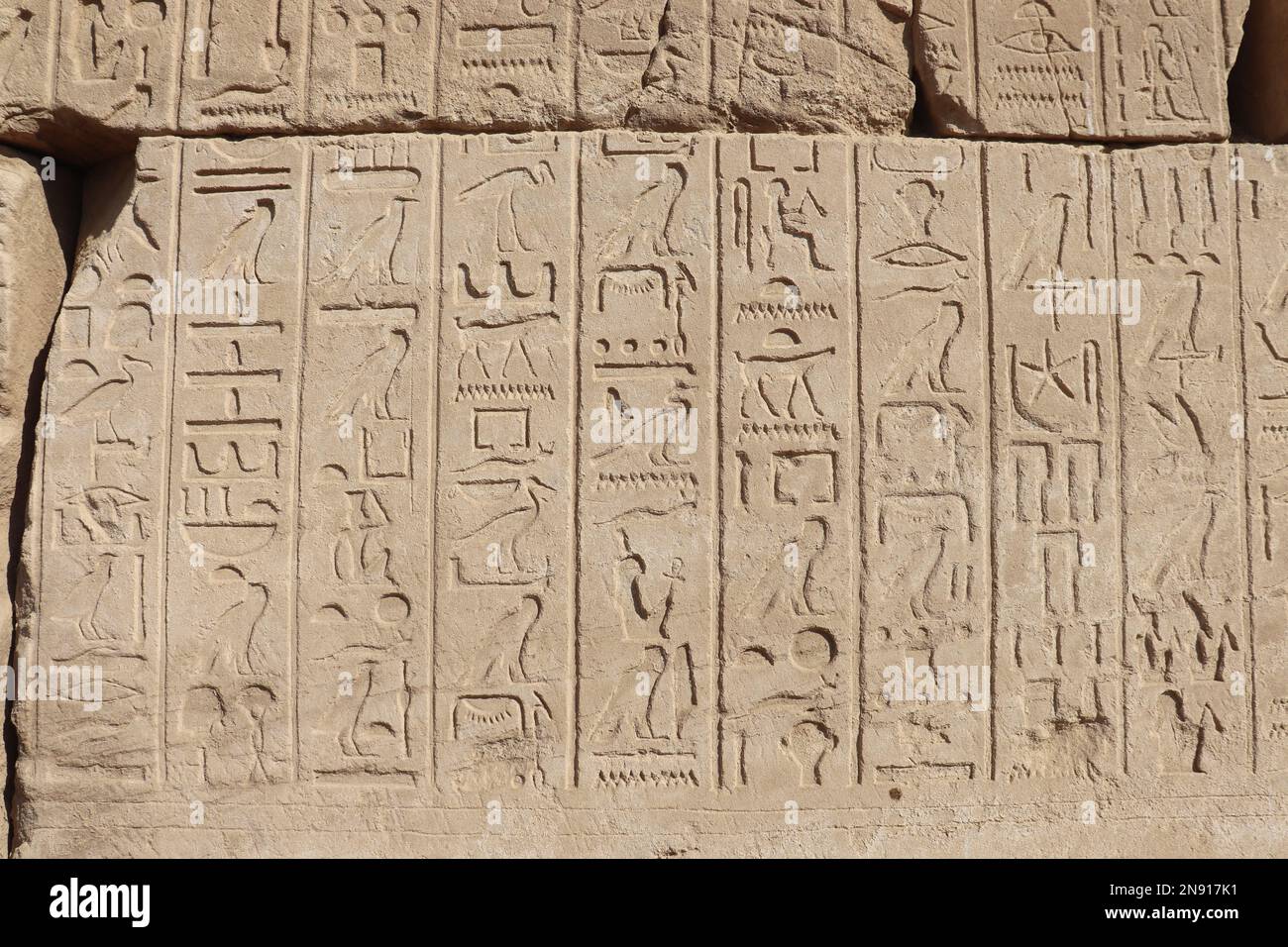 Ancient egyptian hieroglyphs carved on the walls of Karnak temple in ...