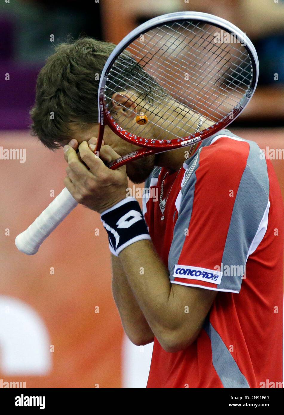 Martin Klizan of Slovakia reacts during the St. Petersburg Open ATP tennis  tournament semi final match in St.Petersburg Stock Photo - Alamy