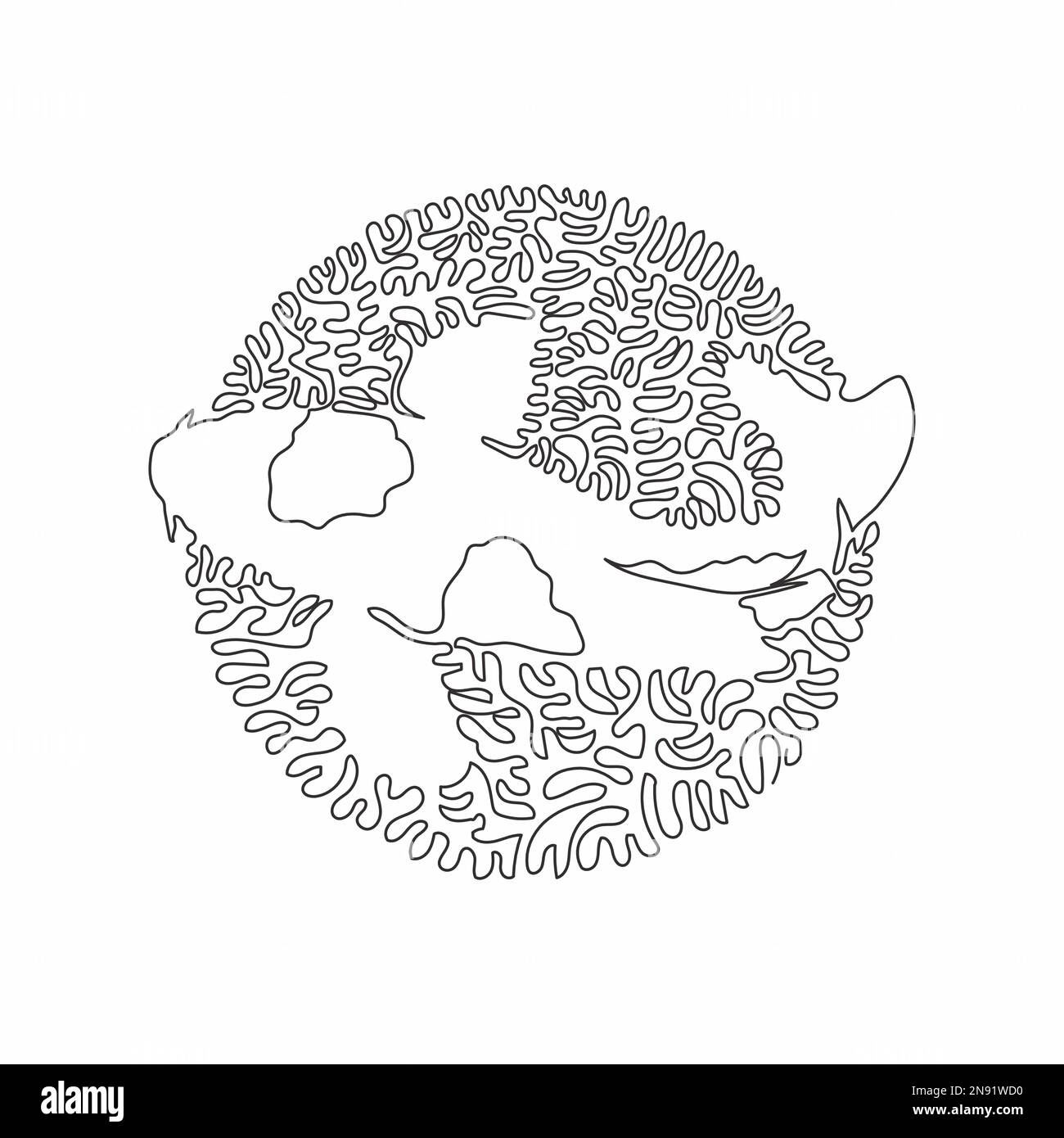 Single one curly line drawing of cute koi fish abstract art. Continuous line draw graphic design vector illustration of friendly domesticated koi Stock Vector