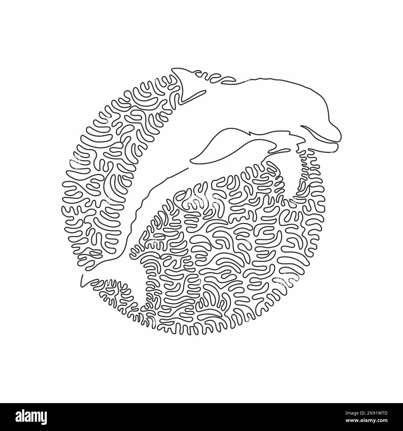 Continuous one curve line drawing of adorable dolphin abstract art ...