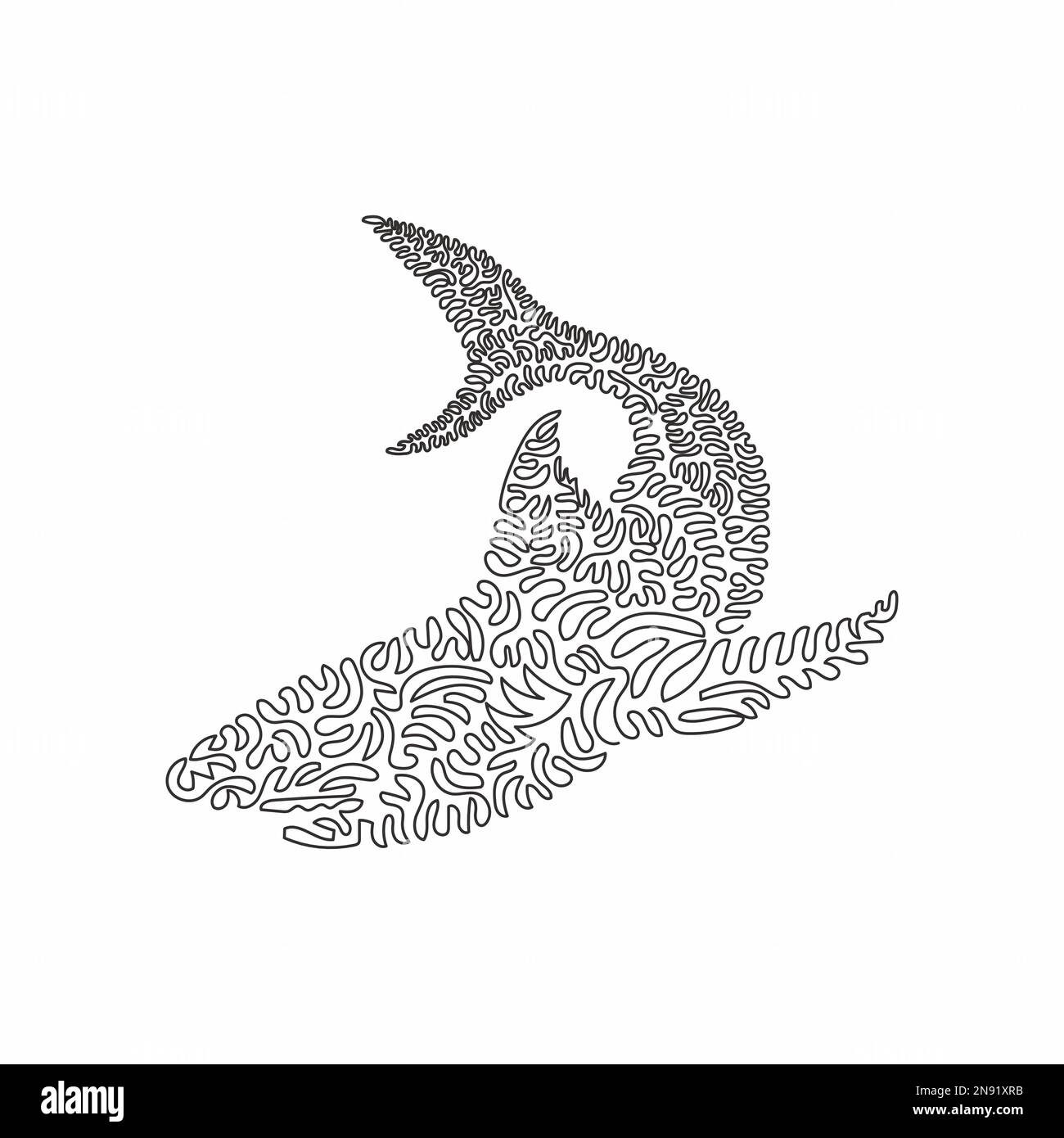 Continuous curve one line drawing of blunt-headed shark abstract art. Single line editable stroke vector illustration of ferocious shark for logo Stock Vector