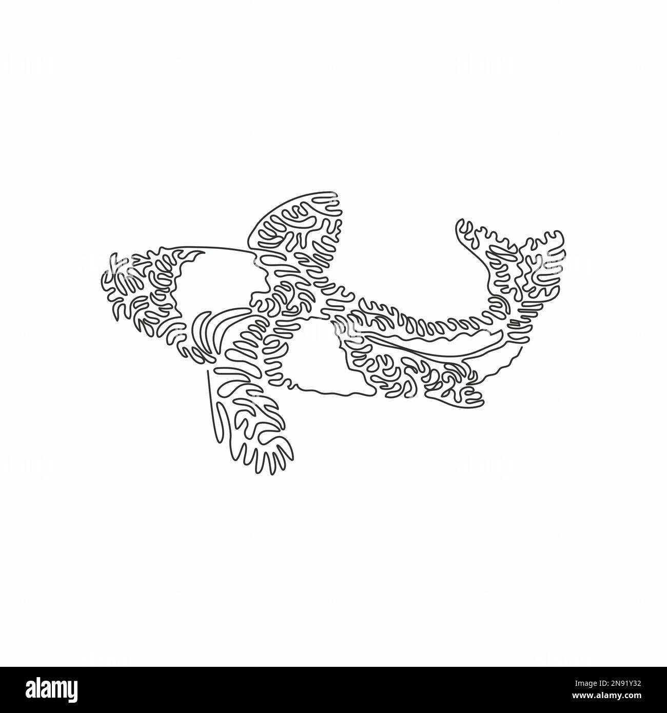 Single curly one line drawing of beautiful koi abstract art. Continuous line drawing design vector illustrations of koi scales are brightly colored Stock Vector