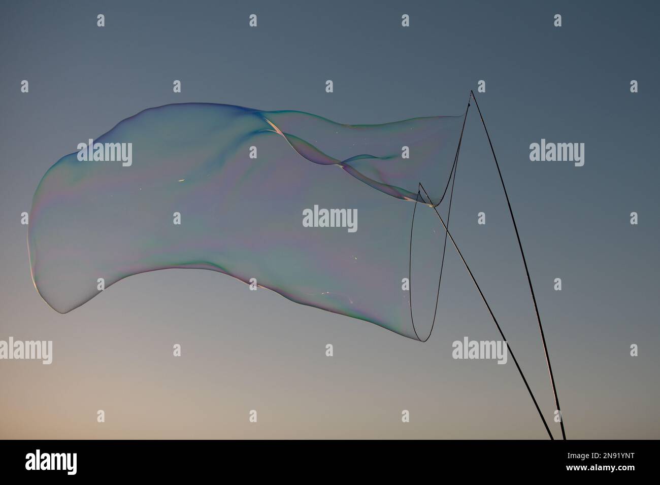 Giant colorful bubble. Big soap bubble on blue sky. Huge soap bubbles ...
