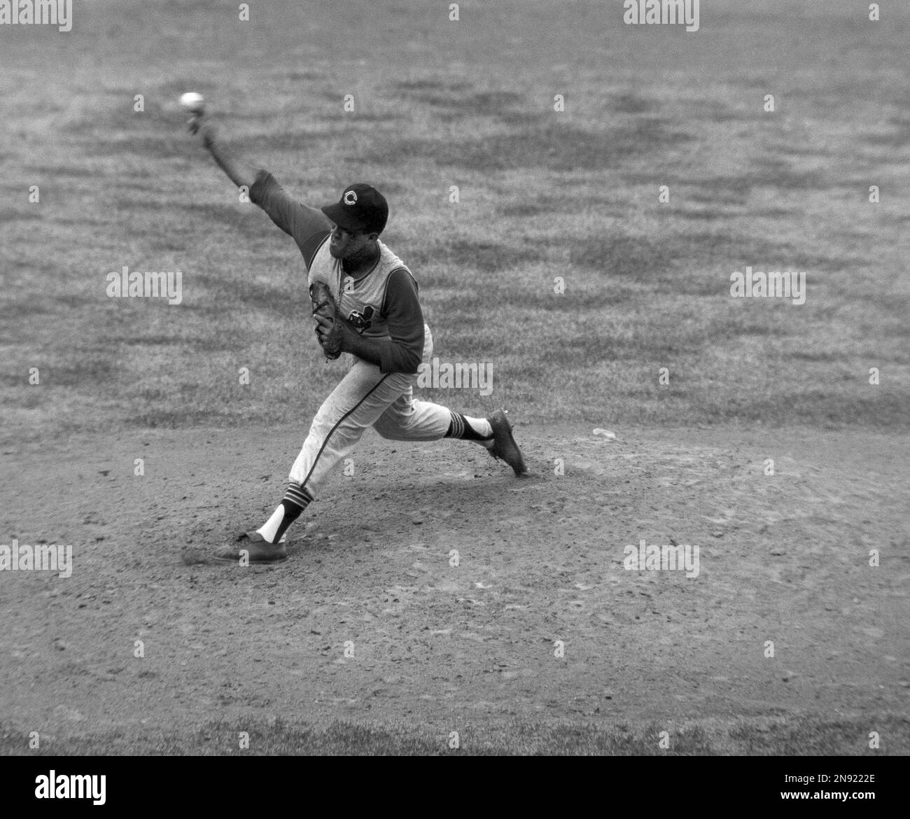 Cleveland Indians pitcher Luis Tiant serves up the ball for the