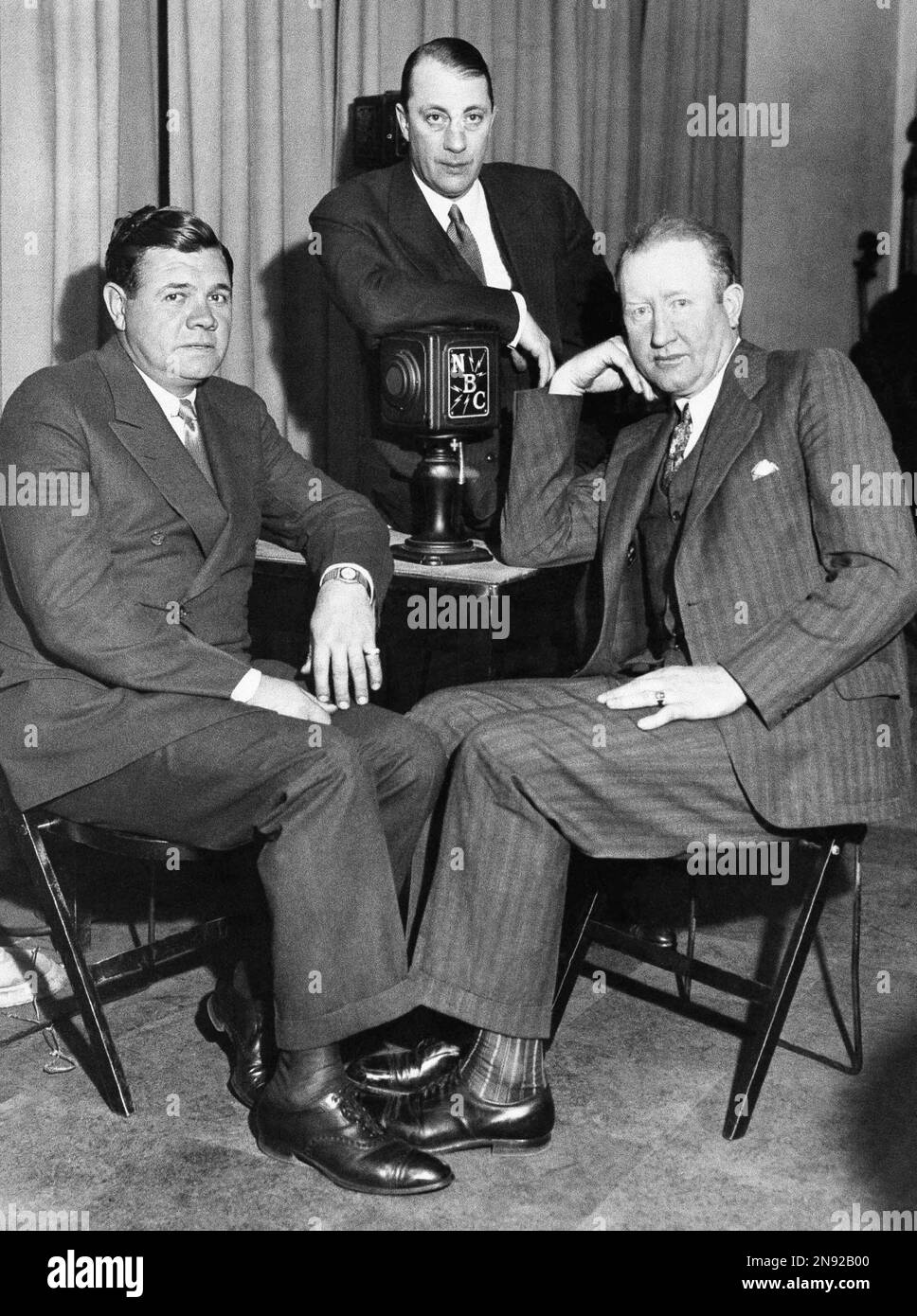 From left to right, Babe Ruth, Graham McNamee and Dazzy Vance give fans