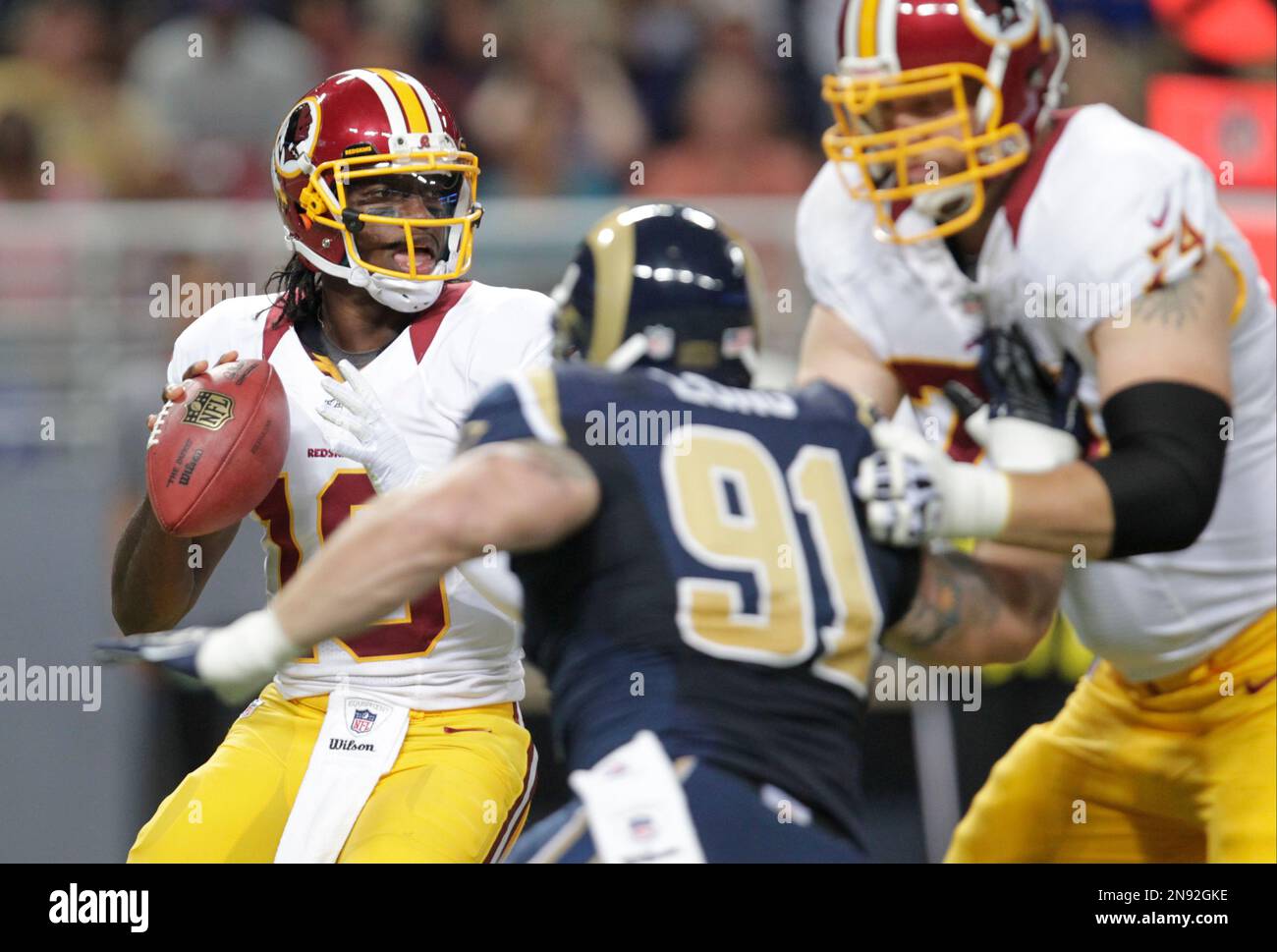 Washington Redskins quarterback Robert Griffin III looks to pass during ...