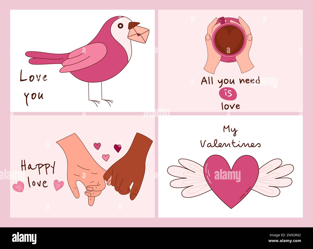 Set of Valentine's Day greeting cards. Vector illustration Stock Vector ...