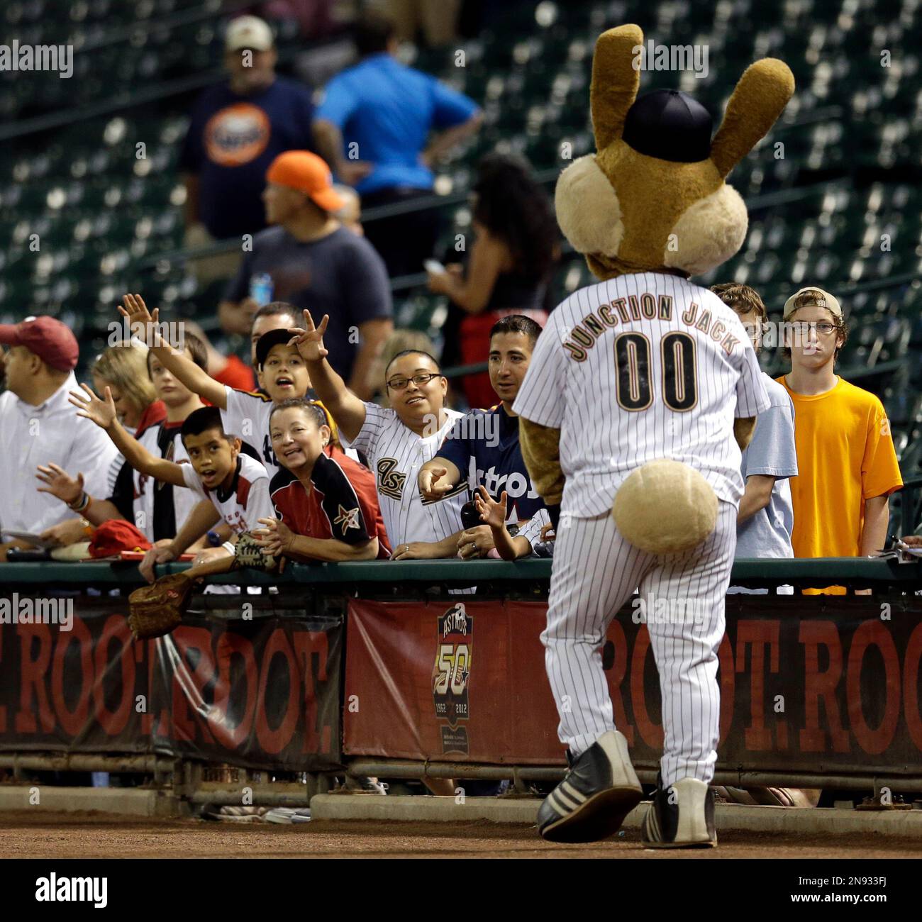 Houston Astros mascot Junction Jack looks on prior to an MLB baseball game  against the Chicago Cubs at Minute Maid Park on Monday April 11, 2011 in  Houston, Texas. Chicago won 5-4. (