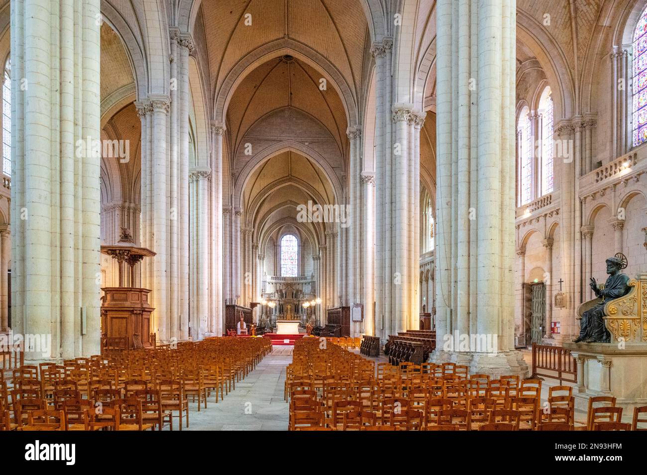 Interior of the early Gothic hall church Cathédrale Saint-Pierre in Poitiers, France Stock Photo