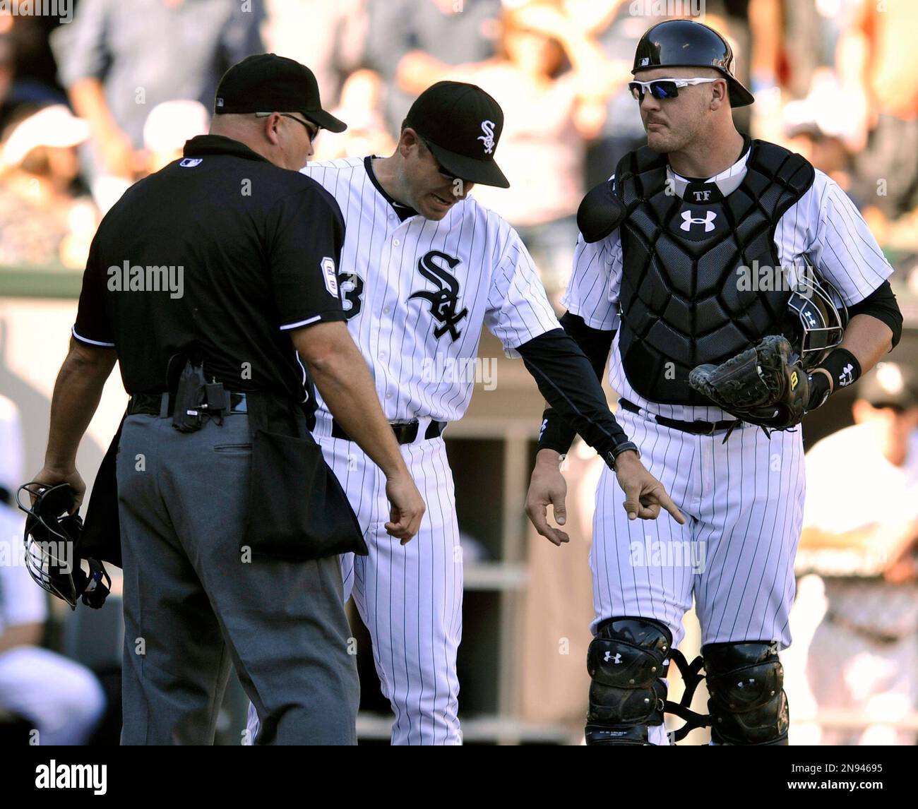 MINNEAPOLIS, MN - APRIL 09: Houston Astros right fielder Kyle Tucker (30)  talks with umpire Mark Carlson (6) after being ejected during the MLB game  between the Houston Astros and the Minnesota