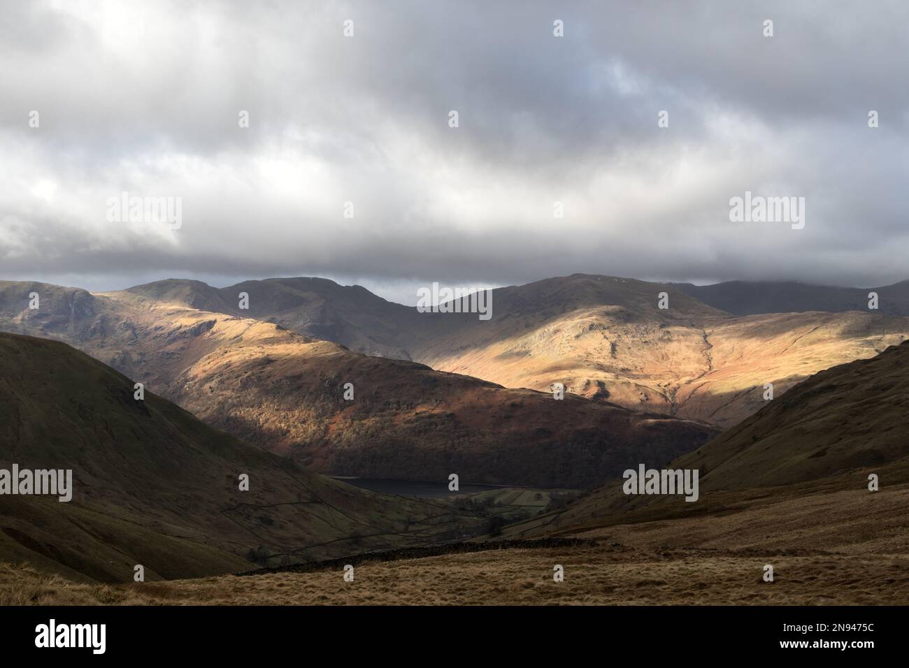 Hart Crag, Fairfield and Dollywagon Pike viewed from the Lower Slopes of the Knott, Lake District, Cumbria, UK Stock Photo
