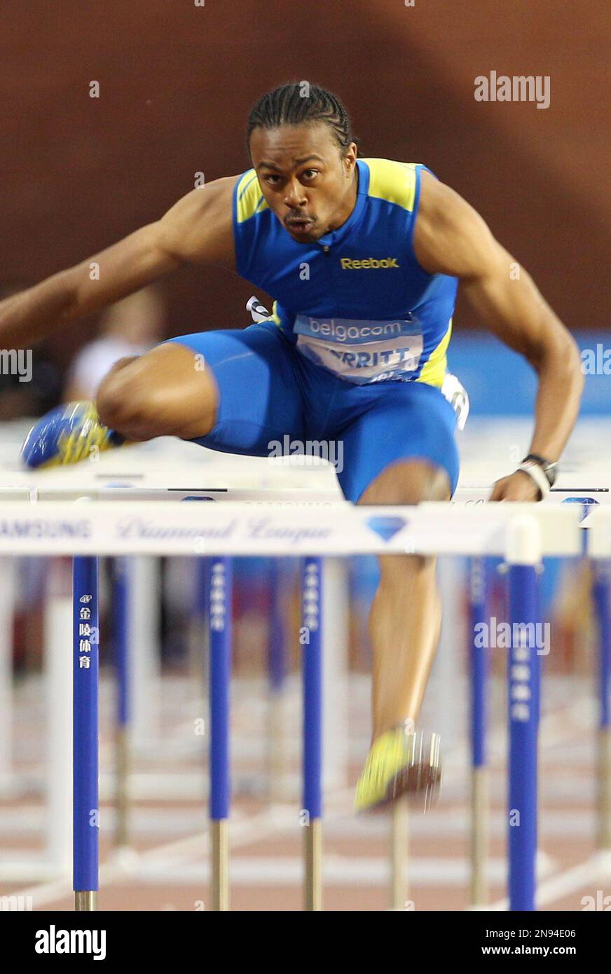 US athlete Aries Merritt wins the 110 meters hurdles and sets a new