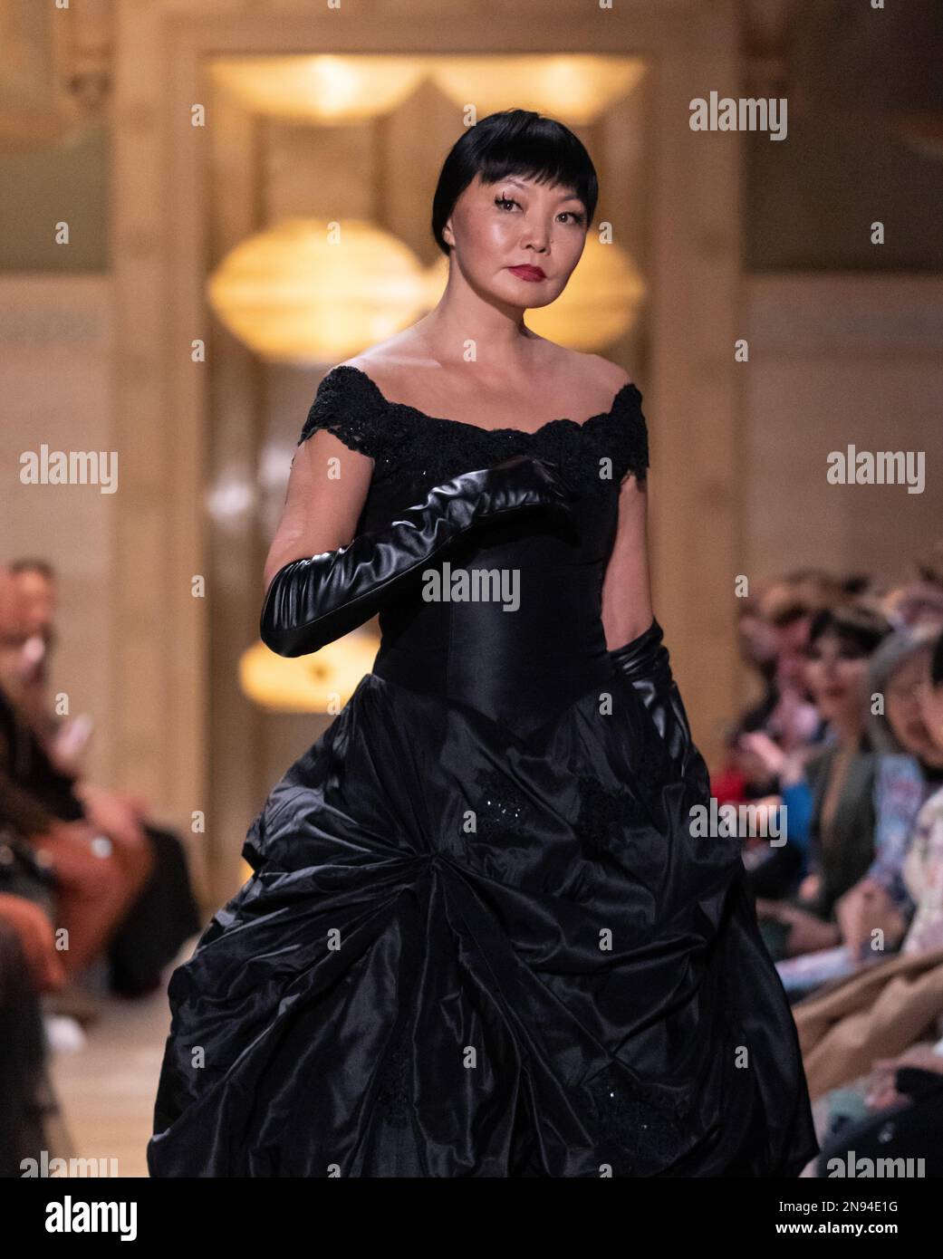 Irina Pantaeva walks runway for Malan Breton collection Fantome show during Fall/Winter 2023 Fashion Week at Leman Ballroom in New York on February 11, 2023 Stock Photo