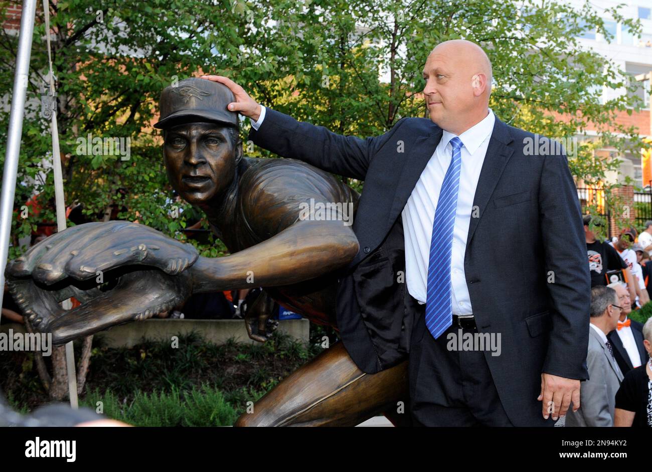 Cal Ripken Jr. Statue Baseball Hall of Famer and former Baltimore Oriole Cal Ripken Jr. poses ...