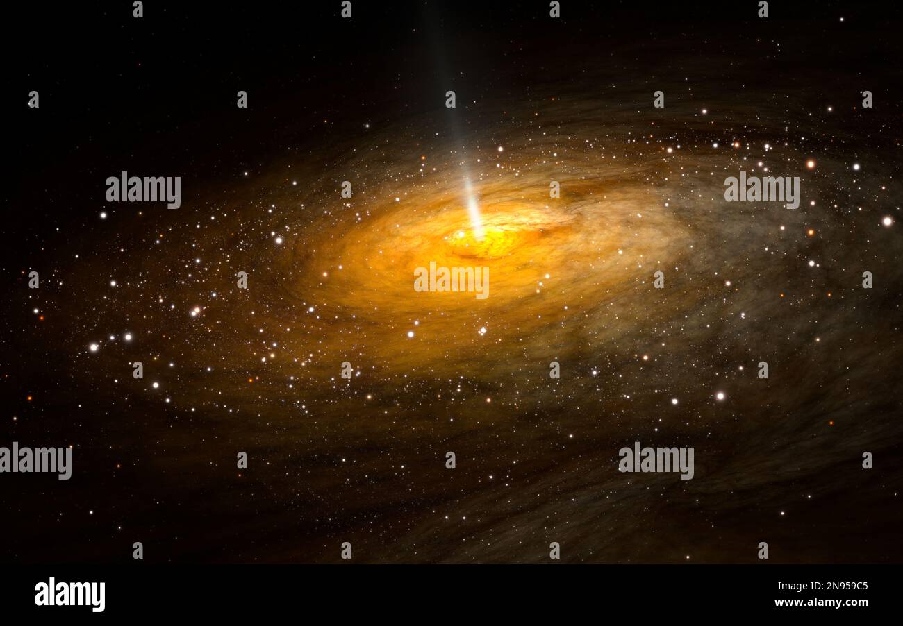 Ancient galaxy with a black hole in the center. 3D illustration Stock Photo - Alamy