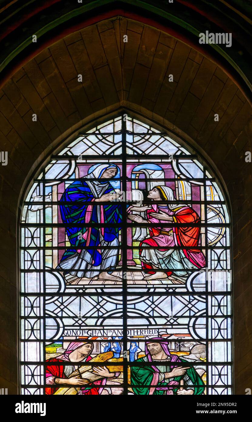 Detail of Arts and Crafts stained glass window Salisbury cathedral