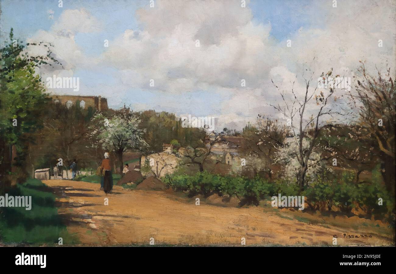 View from Louveciennes by French Impressionist painter Camille Pissarro at the National Gallery, London, UK Stock Photo
