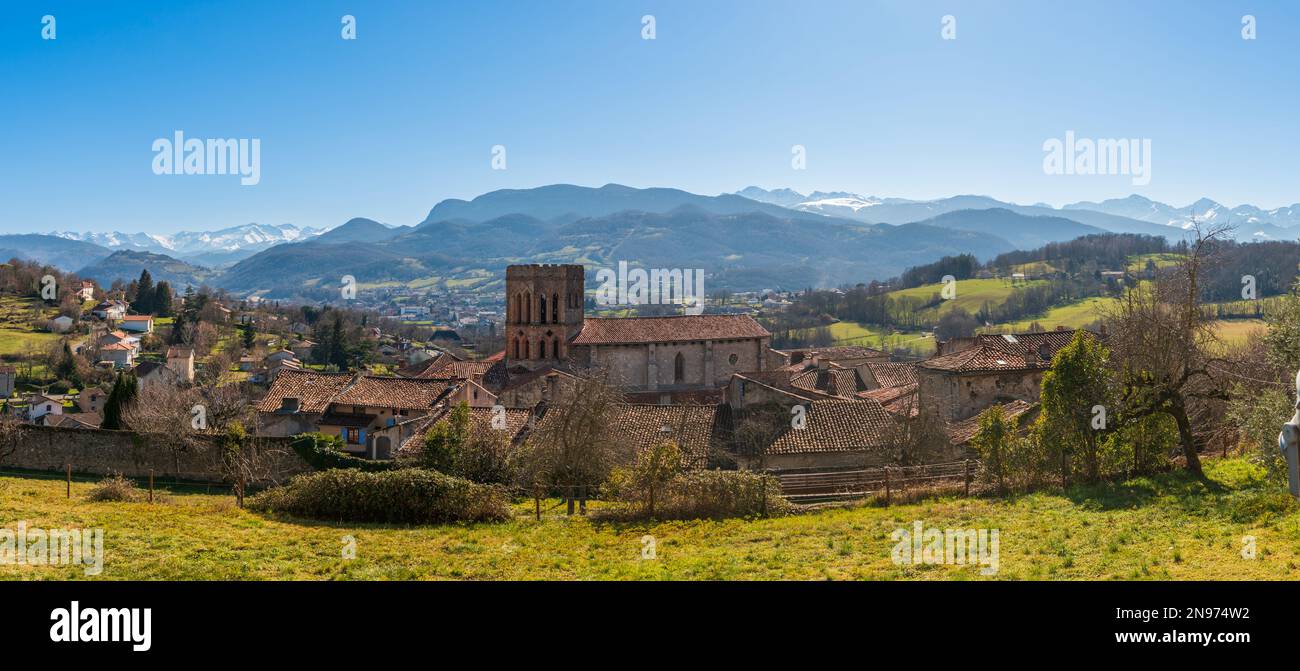 Panorama of the city of Saint Lizier and its cathedral, in Ariege, Occitanie, France Stock Photo