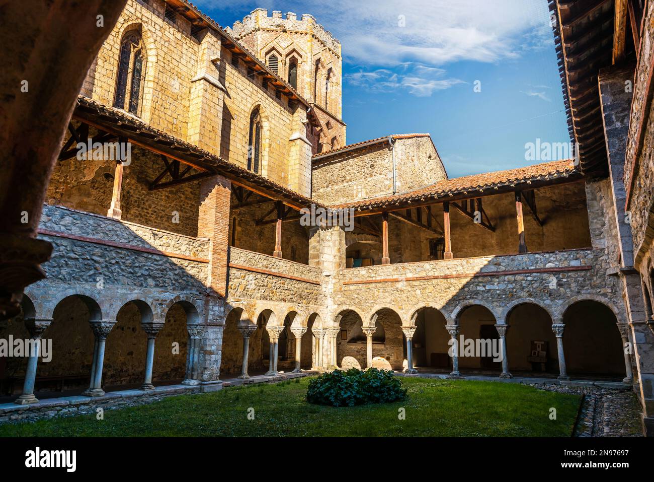 Cloister of Saint-Lizier Cathedral in Saint-Lizier is a Roman Catholic cathedral, in Ariege, Occitanie, France Stock Photo