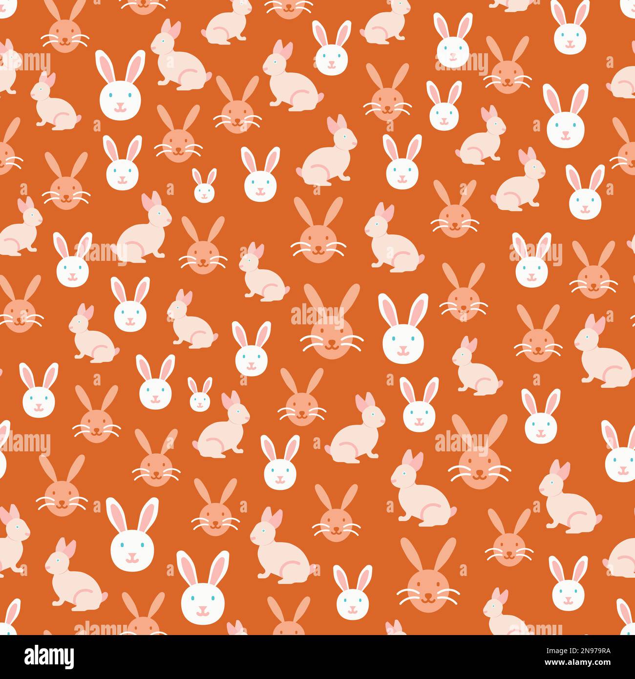 Orange and Pastel Pink Cute Rabbits Vector Repeat Pattern Stock Vector ...