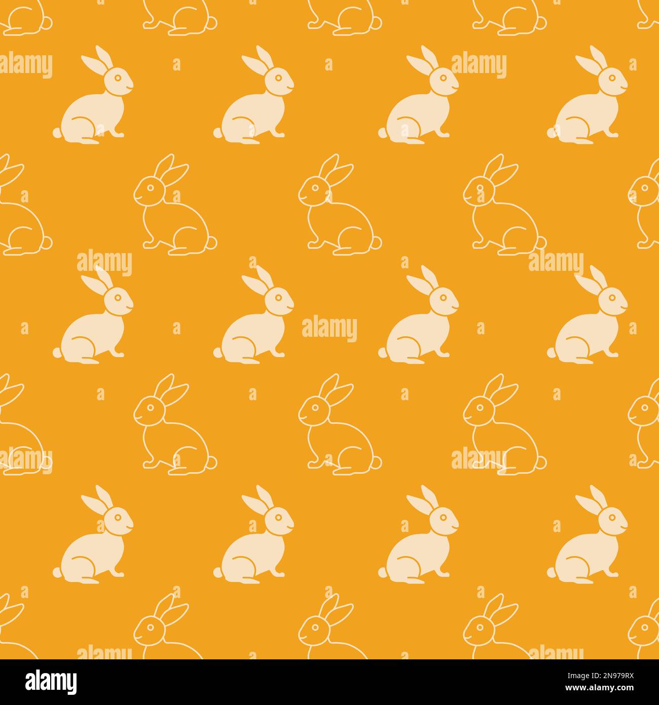 Cute Bunnies on Goldenrod Vector Repeat Pattern Background Design Stock Vector