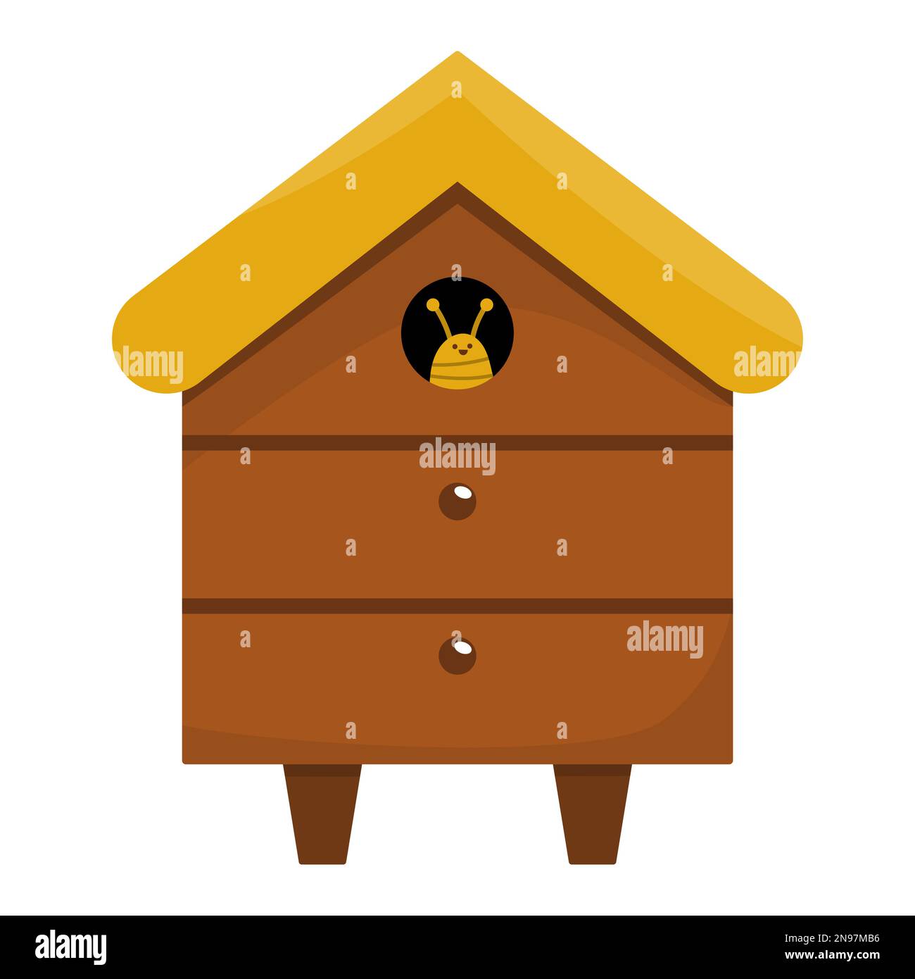 Vector beehive icon. Bee house with smiling insect isolated on white background. Beekeeping concept illustration. Home made farm or shop theme. Honey Stock Vector