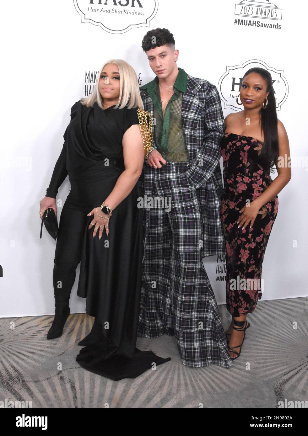 Beverly Hills, California, USA 11th February 2023 (L-R) Moira Frazier, Dustin Osborne and Christina R. Joseph attend the 10th Annual Make-Up Artists & Hair Stylists Guild Awards at The Beverly Hilton Hotel on February 11,2023 in Beverly Hills, California, USA. Photo by Barry King/Alamy Live News Stock Photo
