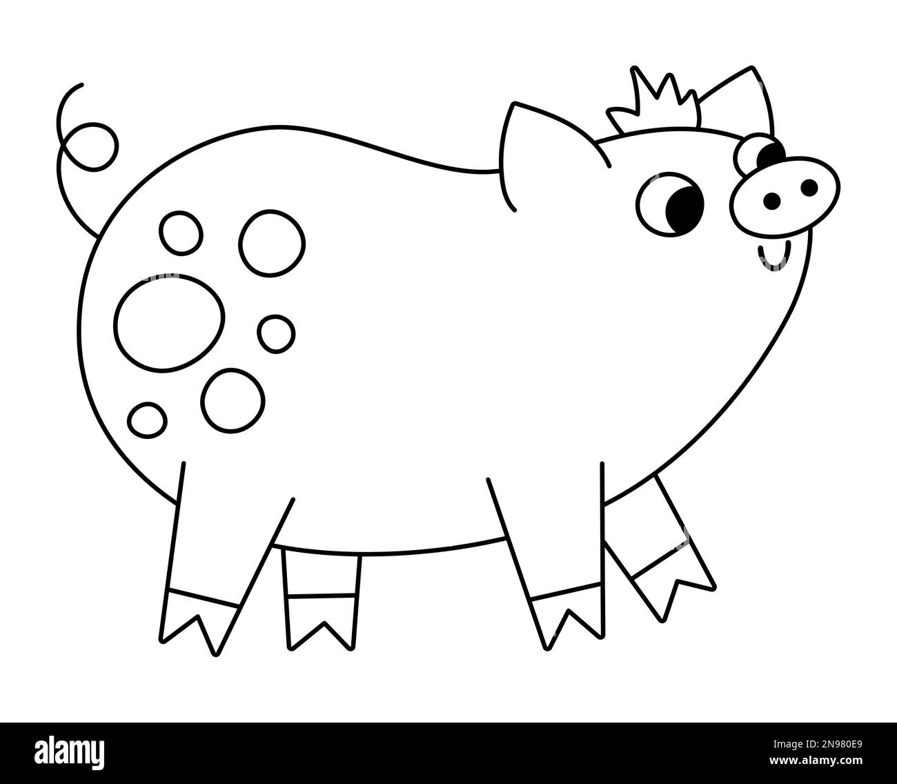 Vector black and white pig icon. Cute cartoon swine line illustration