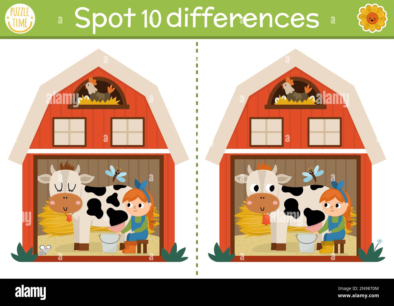Find differences game for children. On the farm educational activity