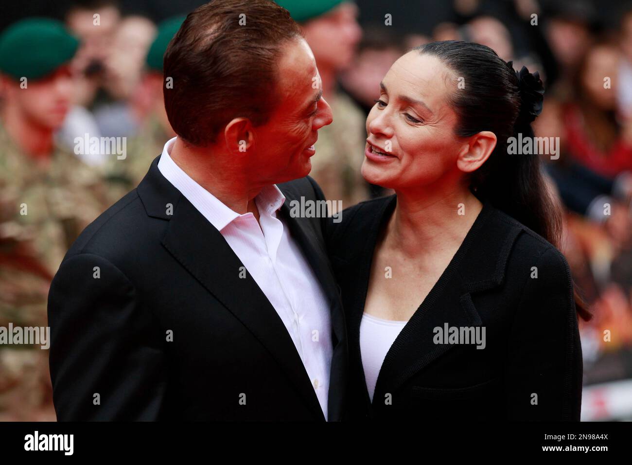 Cast member actor Jean-Claude Van Damme look at his wife Gladys